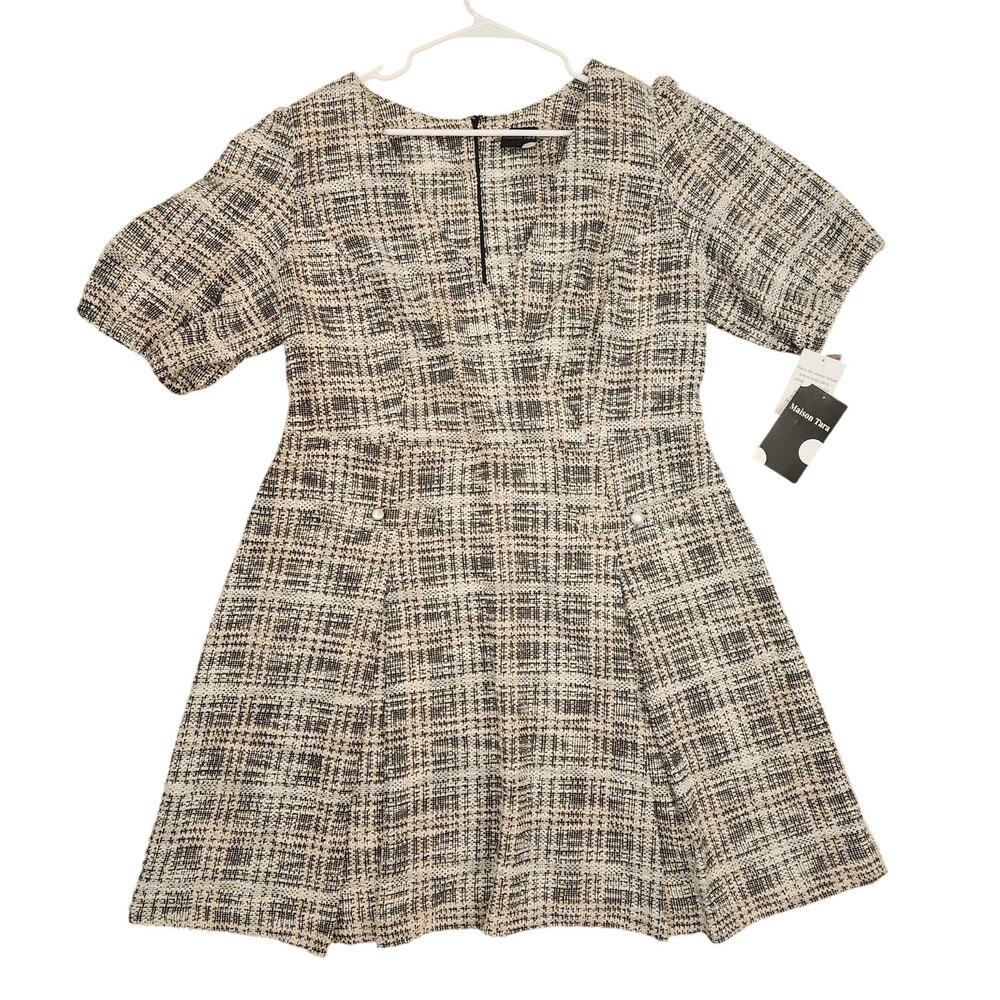 Maison Tara Women 16 NWT Black White Tweed Fit Flare Dress